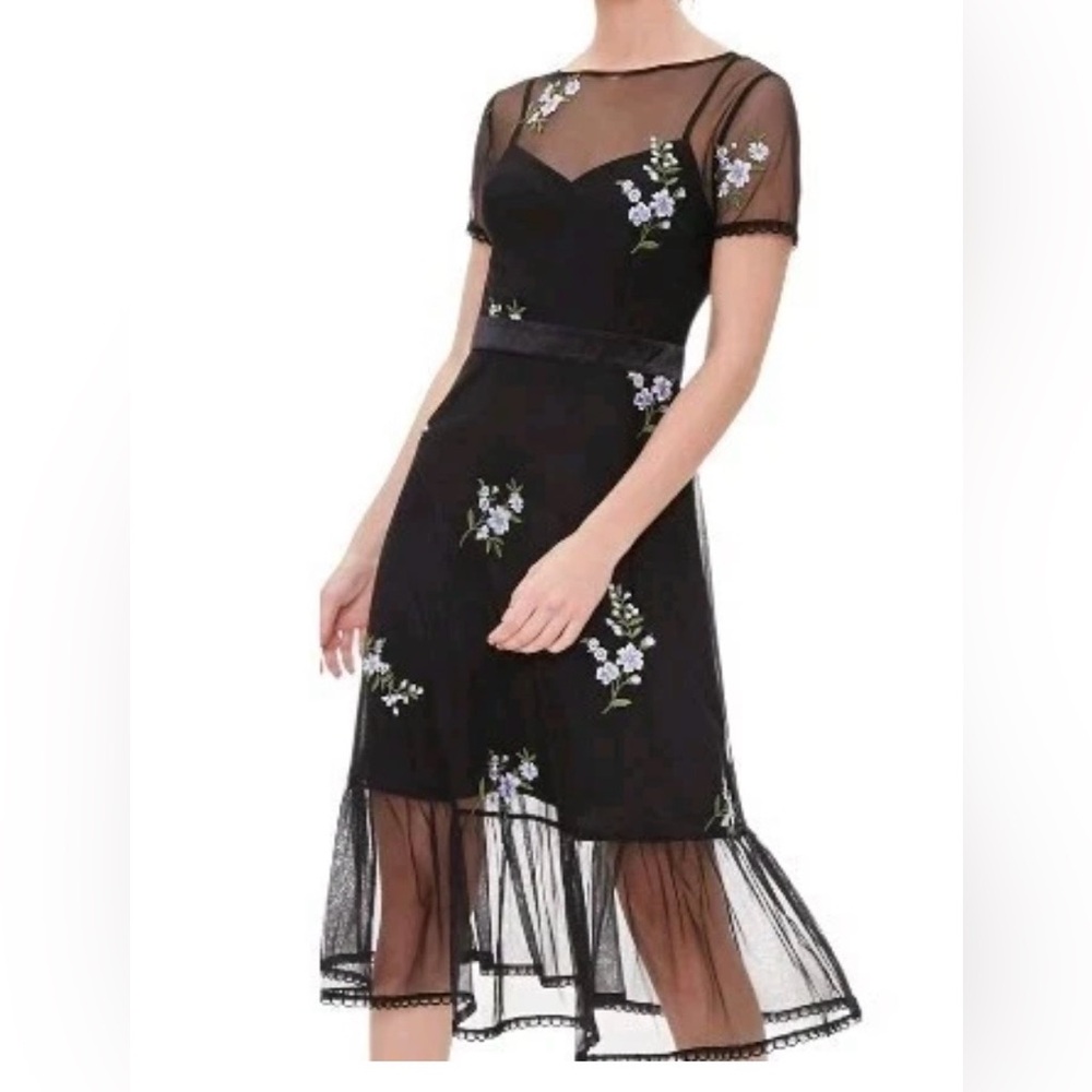 Vintage Y2K Forever 21 Dark Floral Sheer Mesh Small Dress Fairy Whimsigoth Event